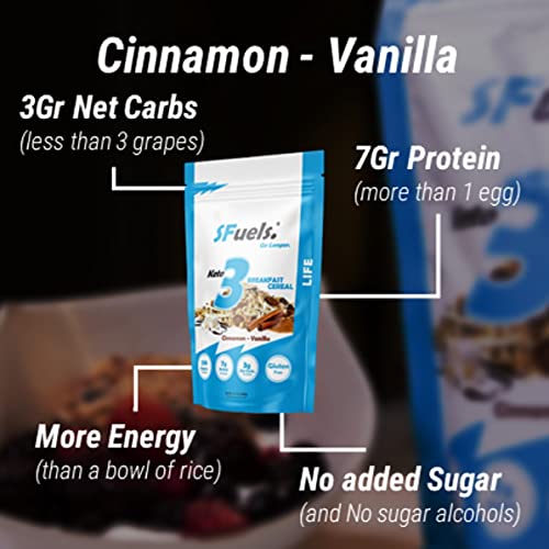 Sfuels Keto 3 Cinnamon Vanilla Keto Cereal - Low Sugar, High Protein Breakfast Cereal With Mct Oil, Collagen, L-Glutamine & Whey Isolate - Delicious, Gluten Free Low Carb Cereal (14 Oz, Pack Of 1) #TOP4