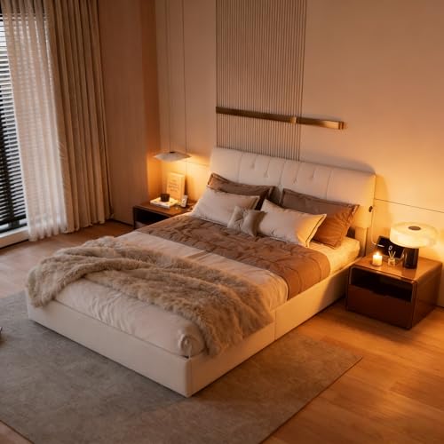 Lit Coffre 140x200 avec Sommier, Lit Rembourré en Teddy Velours Doux, Tête de Lit Réglable avec Chargement USB/Type-C, Grand Espace de Rangement, Design...