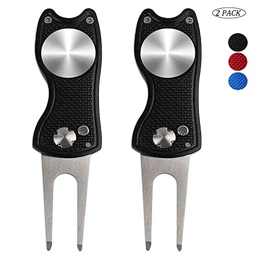 Amy Sport Golf Divot Tools with Magnetic Ball Marker Value 2Pack, Foldable Switchblade