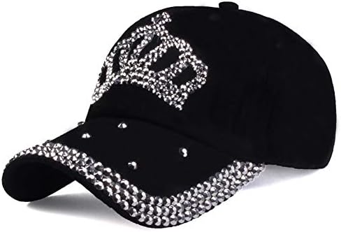 Gudessly Bling Women Baseball Cap Flower Snapback Rhinestone Sun Hats Adjustable Denim Jeans Hat (Crown-Black)