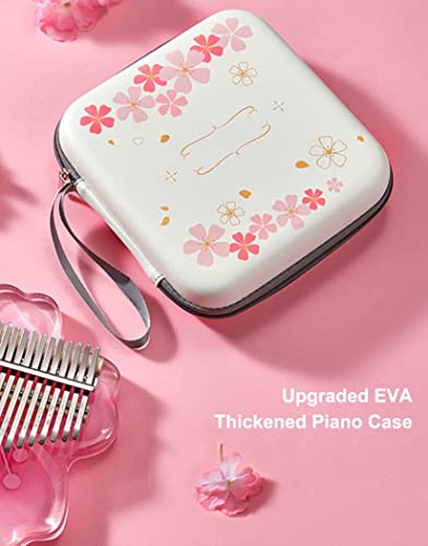 21 Tasten klar Kalimba Daumenklavier Komplettpaket, Sakura Shape Transparent Crystal Kalimba 17 Key mit EVA-Schutzhülle, Professionelle Musikinstrumente (PINK17KEYS)