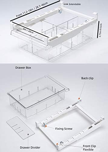 Diskary Fridge Drawer Organizer, Refrigerator Organizer Bins, Pull Out with Handle, Fridge Shelf Holder Storage Box, Clear Container for Eggs Fruit, Removable Partition