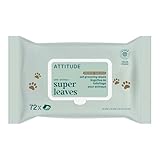 ATTITUDE Pet Wipes for Dogs & Cats, 99% Water, EWG Verified, Gentle & Unscented Cleaning Wipes for Paws, Ears, Face & Body, Deodorizing, Safe for Puppies & Kittens, 72 count