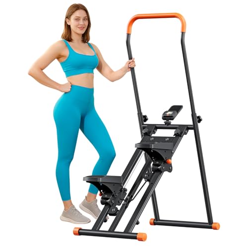 TOTEBOX Stair Steppers for Home Gym Workout, Folding Step Climber Stepper with 3 Adjustable Handlebar Height and Pedal Angle, LCD Display 136KG Weight Capacity
