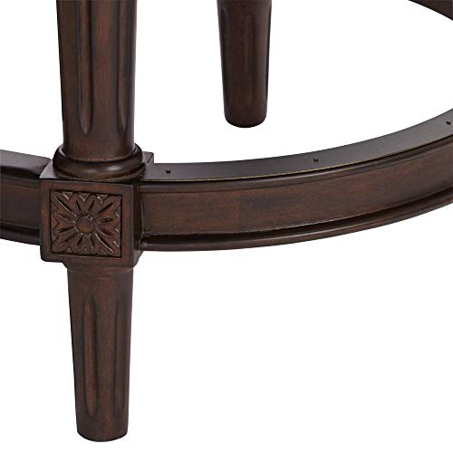 55 Downing Street Addison Walnut Wood Swivel Bar Stool Brown 26" High Traditional Scroll Mocha Grain Leather Upholstered Round Cushion With Backrest Footrest For Kitchen Counter Island Home #TOP3