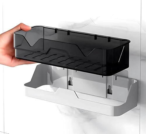 Image of Wall Mounted Shelf, Self-Adhesive, No-Drill ABS Plastic Organizer Rack for Bathroom, Kitchen & Home Accessories, Bathroom Hardware & Accessories for Shampoo, Soap & Toiletries