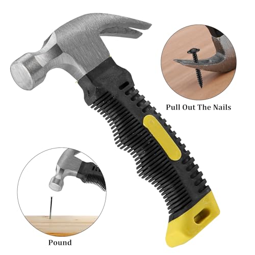 HonQiShiMY Tragbarer Klauenhammer,Stubby Klauenhammer Glat Hammer Rutschfestem Hammer, Zubehör 900 Eisennägel Set mit+3m Eisenmaßband Woodworking set，für DIY,Reparatur,Camping,Holzarbeit