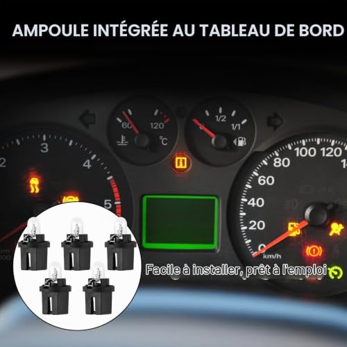 PosyLane 10 PCS Ampoule Tableau de Bord T5 B8.5D LED Tableau de Bord Voiture Dash Light DC 12V 2W, Générique Ampoule Compteur à Branchement Direct, Lampe d'affichage de Commande Centrale Jaune Chaud – vue 5