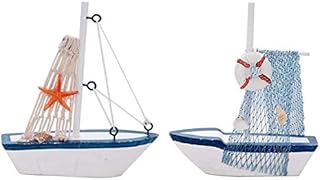 2pcs Miniature Sailboat Ornaments Mediterranean Theme Miniature Mini Sailboat Model Fishing Boat Ornament for Home Nautical Decor