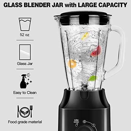 Blender For Kitchen 600W Blender For Shakes And Smoothies 52 Oz Kitchen Countertop Blender With Glass Jar High Speed Ice Crusher Blender Black Smoothie Blender For Shakes Frozen Drinks #TOP5