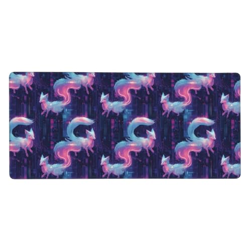 Tapis de bureau en caoutchouc style cyber renard pour setup gaming