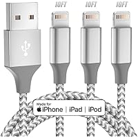 3-Pack Bkayp 10 feet Apple MFi Certified USB Fast Charging Lightning Cables (Grey White)