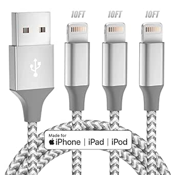 Bkayp 3 Pack 10FT Lightning Cables Fast Charging for Apple Devices