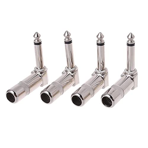 Image of [ 4 Pieces ] 6.35mm Heavy Duty TS Mono Male Solder Jack Connector for Speaker, Guitar, Microphone Cables ; 1 /4 Inch Mono 90 Degree Connectors Soldering Assemble Cable use