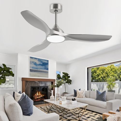 Image of 52 Inch Modern 3 Blade Silver Ceiling Fan with Lights Remote Control