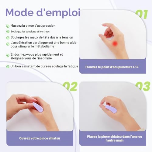 Lot de 5 clips d'acupression pour les attaques de panique et la douleur Clip de massage portable L14 pour les maux de tête, le stress, l'anxiété – vue 2