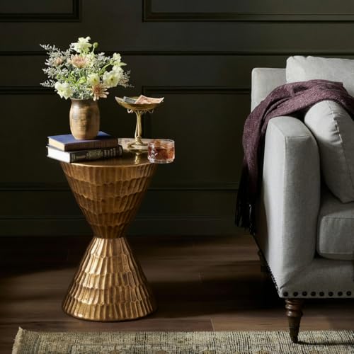 Christopher Knight Home Dari 21"H Lightweight Concrete Outdoor Side Table, Hourglass Shaped Patio End Table Geometric Patterns, MGO Outdoor Coffee Table, No Assembly Garden Plant Stand Indoor, Copper by Christopher Knight Home - Used condition - Image 2
