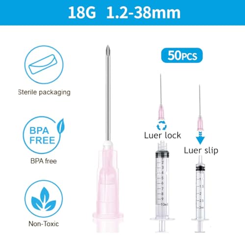 SGERUFZ 50 Stück Edelstahl Spendernadeln, Infusionsschläuche zum Nachfüllen von Flüssigkeiten, Industriekleber-Nachfüllschläuche (1,2-38 MM)