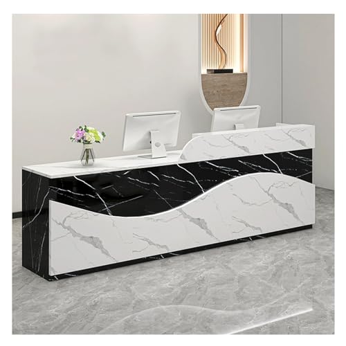 カウンター付きモダンな受付デスク、鍵付き回転引き出し付きオフィス商業受付、モダンなサロン受付デスク、ピアノラッカーパネル(L,LEFT_L55.1IN)