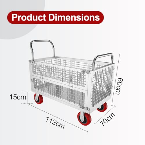 MediHoist 5-in-1 Schwerlast Plattformwagen 112x71cm, 1000kg Traglast Transportwagen mit 15cm Geräuschlosen Rädern, Klappbarer Rollwagen für Lager/Logistik/Supermarkt, Silber