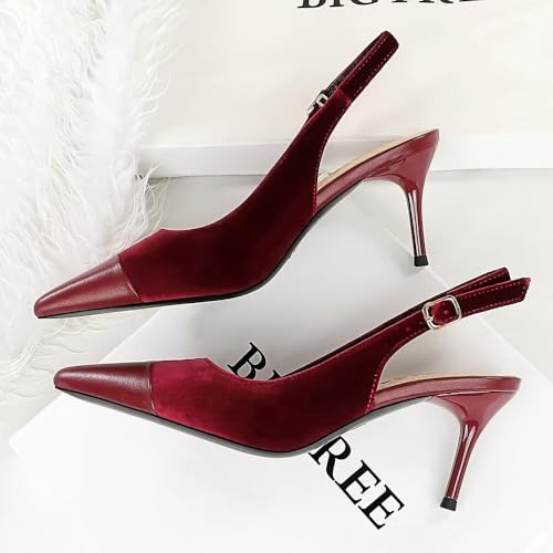 LUXINYU Womens Slingback Kitten Heels Closed Pointed Toe Shallow Stiletto Heels Back-lace Heeled Dress Shoes Casual Party Work Lady Pumps4