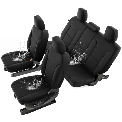 GIANT PANDA Neoprene Full Seat Covers Customized Fit Chevy Silverado & GMC Sierra 1500 2500HD 3500HD Crew Double Cab(2019-2025) W/O Rear Seat Storage & Cup Holder, Waterproof & UV Resistant(Black)