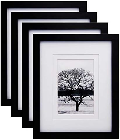 EGOFINE 10x10 Photo Frames Black Set of 4, Made of Solid Wood with Acrylic Glass for Photos 6x6 with Mat or 10x10 without Mat, Tabletop and Wall Mounting Display
