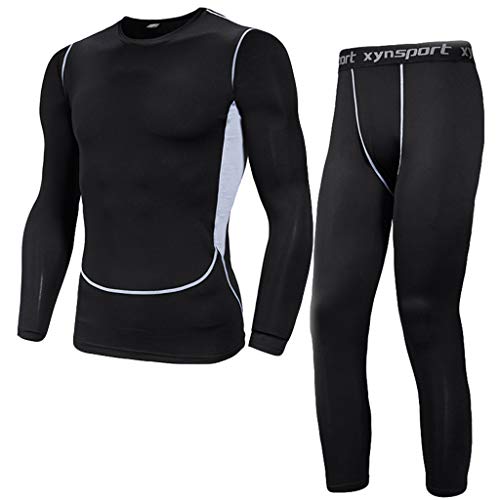 Rikay Mens Compression Set, Sports T Shirt, Gym Leggings for Running Cycling, Base Layers Tops & Tights Plus Size L-8XL Black