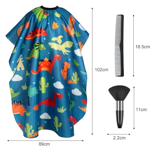 AYBUY Kids Hairdressing Gown Barbers Cape, Green Dinosaur Cutting Gowns with Neck Duster Brush and Hairdressers Comb - Image 2