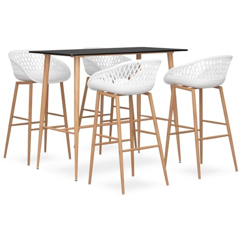 WKIEQACO Juego de muebles de cocina y comedor, juego de bar de 5 piezas, blanco y negro