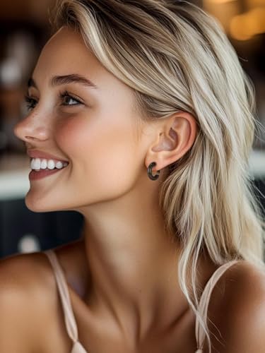 FaithHeart Chunky Hoop Earrings for Women, Silver/Black/14K Gold Plated Stainless Steel Earrings 5mm Thick Hollow Tube Hoops Hypoallergenic Lightweight Earring 20/30/40/50/60/70/80mm3