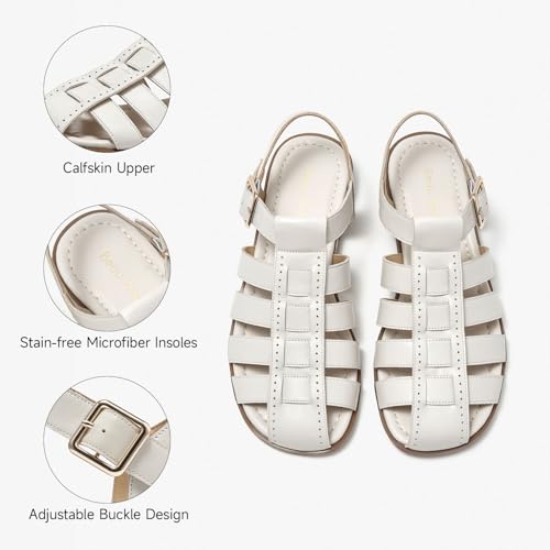 Image of BEAU TODAY Fisherman Sandals for Women, Women's Leather Flat Sandals, Gladiator Strappy Close Toe Roman Sandals Shoes Comfortable Dress Buckle Summer Shoes