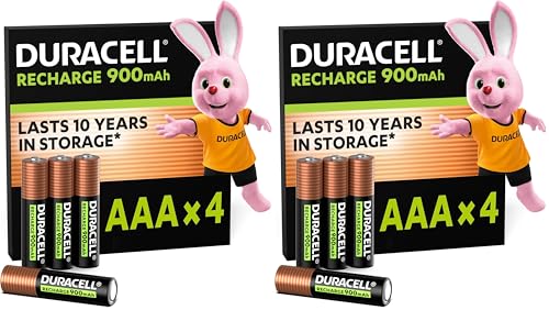 Duracell Akku AAA, wiederaufladbare Batterien AAA, 4 Stück, Unsere Nr. 1 - längste Haltbarkeit pro Aufladung, vorgeladen (Packung mit 2)