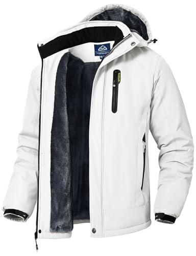 Image of YSENTO Mens Waterproof Winter Fleece Coats Outdoor Warm Windproof Jacket Walking Hiking Coats with Detachable Hood(White,XL)