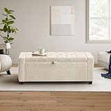 GRAINELL Storage Ottoman Bench, Upholstered Tufted Bedroom Bench with Storage, End of Bed Storage Bench for Living Room & Entryway, 350 lb Capacity, Linen Beige