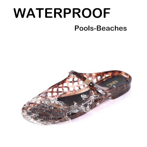 Noctivelle Women Mary Jane Jelly Mule Mesh Flat Clear Sandals, Tortoise, 11 by Noctivelle - Used condition - Image 4