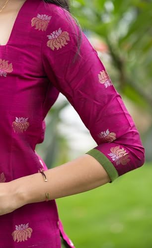 Image of Women's Cotton Silk Kurta Set with Dupatta | Embroidered Straight Kurti with Matching Pants | Traditional Ethnic Wear Suit for Festive, Casual & Office Wear