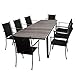 Produktbild Multistore 2002 9tlg. Gartengarnitur Ausziehtisch, Aluminiumrahmen, Polywood Tischplatte grau, 160/210/260x95cm + 8X MWH Stapelstuhl 'Feros', Stahlgestell mit Polyrattan-Bespannung, Anthrazit/Schwarz
