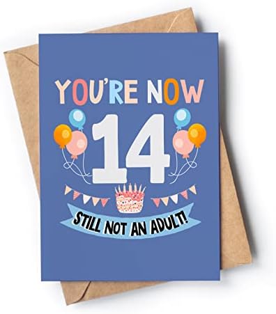 Funny 14th Birthday card for boy or girl with envelope | Unique and original card for son, daughter, grandson or granddaughter | You're 14 Now