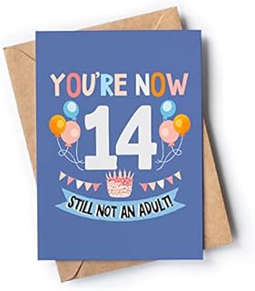 Funny 14th Birthday card for boy or girl with envelope | Unique and original card for son, daughter, grandson or granddaughter | You're 14 Now