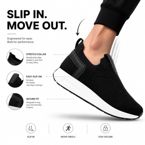 Image of HAUX Men's Slip-On Running Shoes | Lightweight Sports Sneakers with Memory Foam Cushioning | Walking, Gym, Jogging, Training | Ultra Comfort & Style