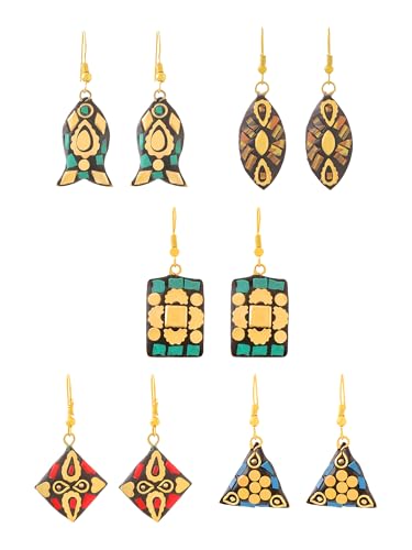 Image of Qiroko Boho Charm Collection | Ethnic Traditional Handmade Tibetan Combo Earrings Set For Women And Girls | Multi-Colour | Anniversary Birthday Gifts