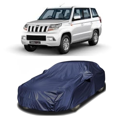Image of Car Body Cover Compatible with Mahindra TUV 300 | Water, Dust & UV Protection | Mirror Pockets | Elastic Grip | Triple Stitch TUV 300 Car Cover (Blue)