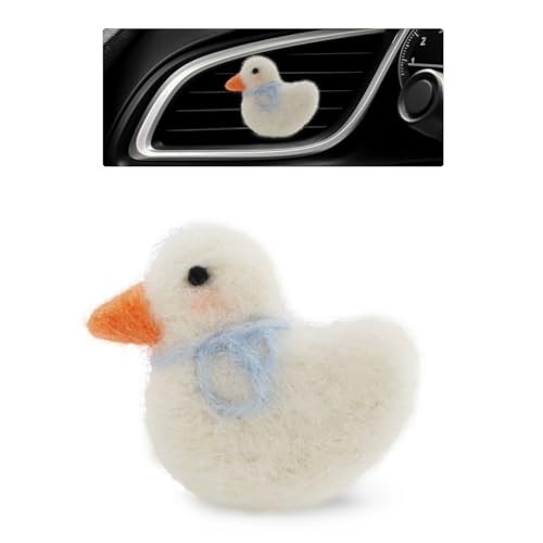 Image of ORIESSE Duck Car Accessories,Wool Felt Car Air Freshener Vent Clips,Refillable Essential Oil Aroma Diffuser,White Duck Decor for Women Teens