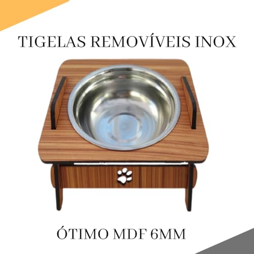 Comedouro Elevado Pet - Pote Inox - Gatos E Cachorros (Cerejeira)