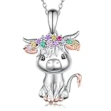 Cehuzeli Bonito collar de vaca Highland 925 colgante de vaca de plata de ley joyería regalos de vaca para mujeres