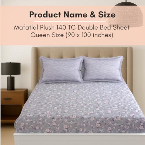 Image of MAFATLAL Plush 140 GSM Double Bed Sheet | Smooth Microfiber Cloth | Queen 90x100 | Gentle on Skin | Light Purple