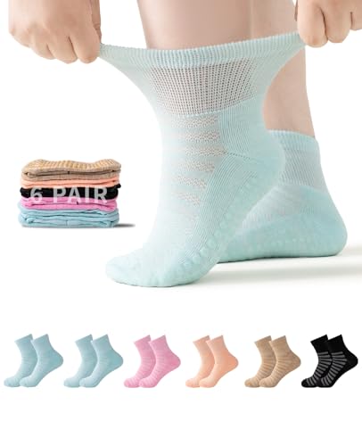 Ioryzek 6 Pair Diabetic Ankle Slipper Socks with Grippers for Women Extra Width Non Binding Socks for Women