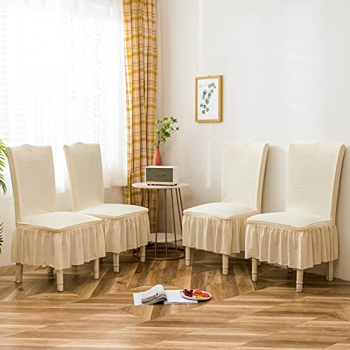 Housse chaises polyester beige avec jupe pour rénover et protéger vos chaises - 6