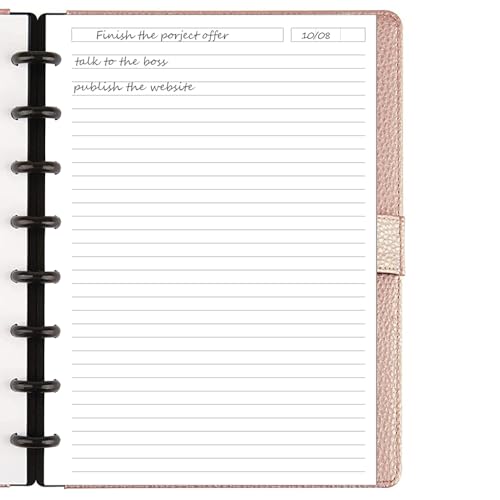 Recargas de papel forradas tamanho júnior – 100 folhas/200 páginas, refil de papel de 8 discos, 5 fo